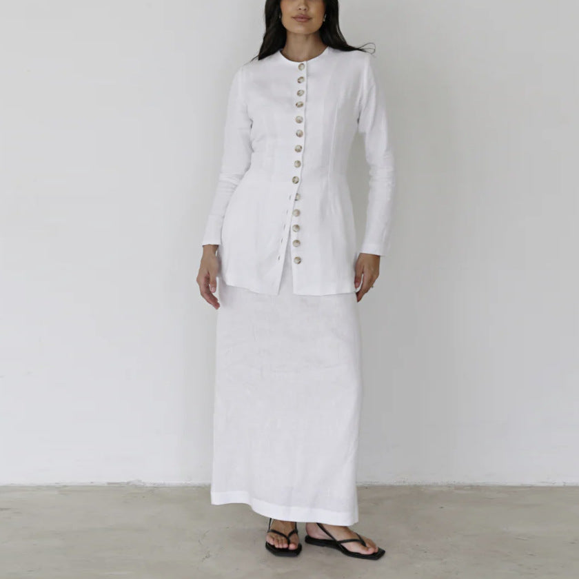 Damen Elegantes und Modisches Langarm-Kleid mit Krawattenverschluss Drune