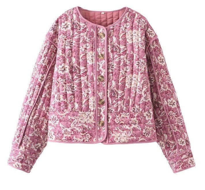 Damen Steppjacke mit floralem Muster und praktischen Taschen Drune