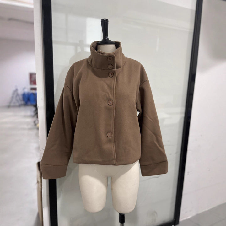Damen Modische Oversized Jacke mit hochschließendem Kragen und Knopfdetails Drune