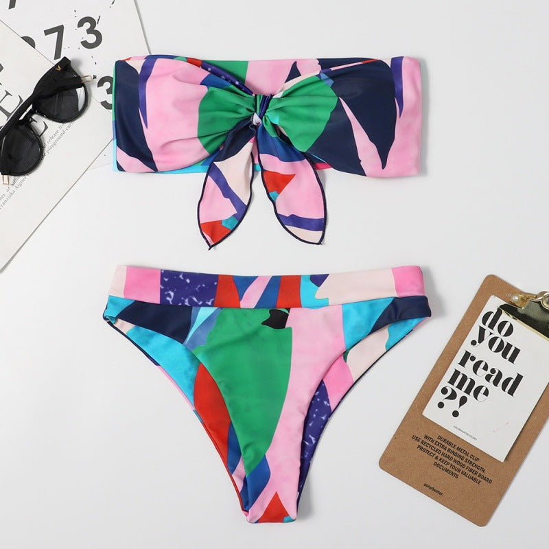 Damen Bandeau Bikini mit kreativen Mustern Drune