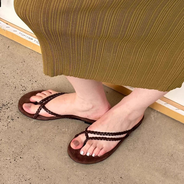 Damen Zehentrenner-Sandalen mit geflochtenem Riemendesign und rutschfester Sohle Drune