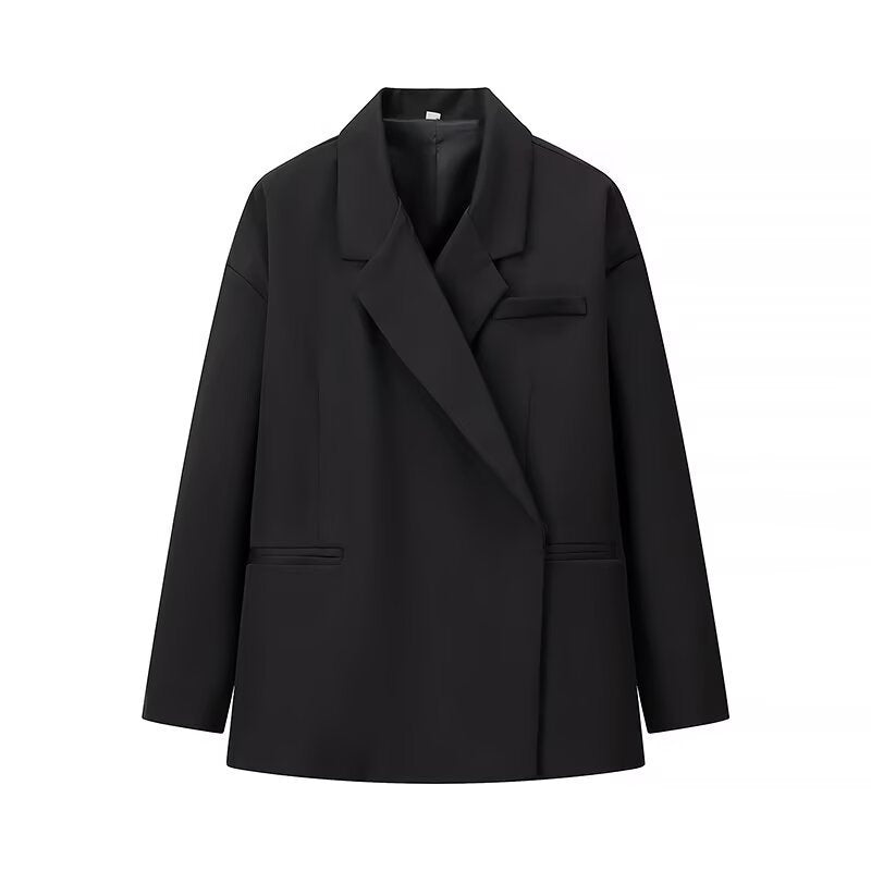 Damen Oversize-Kastenblazer mit schlichten Leistentaschen und weitem Revers Drune
