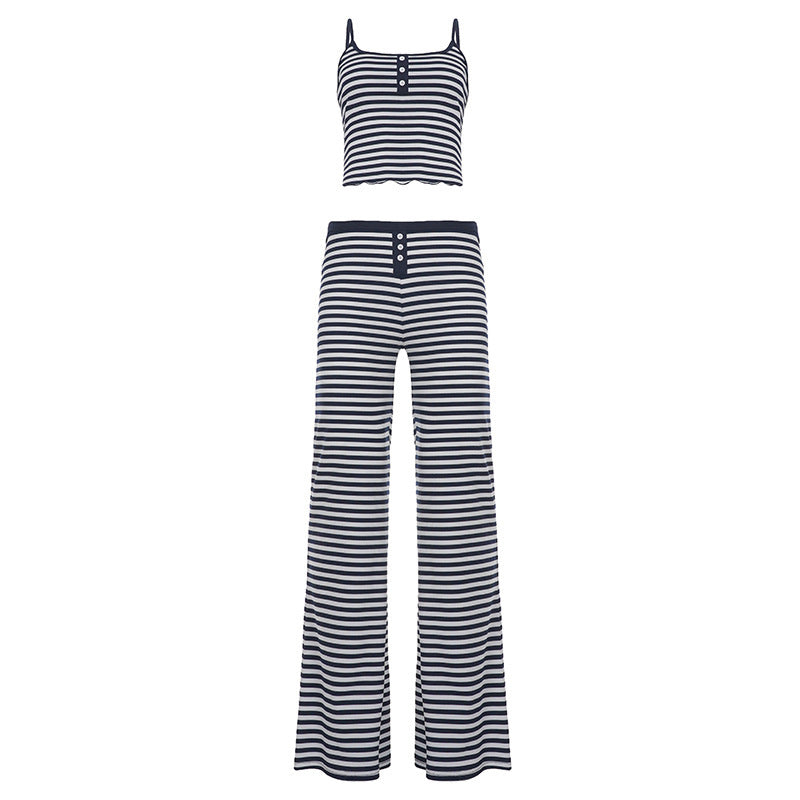 Damen Freizeit-Set mit gestreiftem Design und hohem Bund Drune