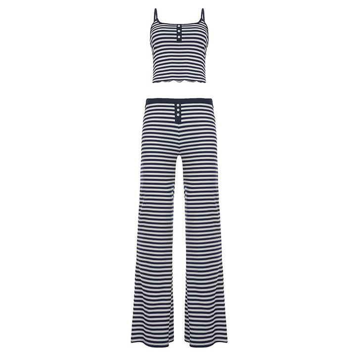 Damen Freizeit-Set mit gestreiftem Design und hohem Bund Drune