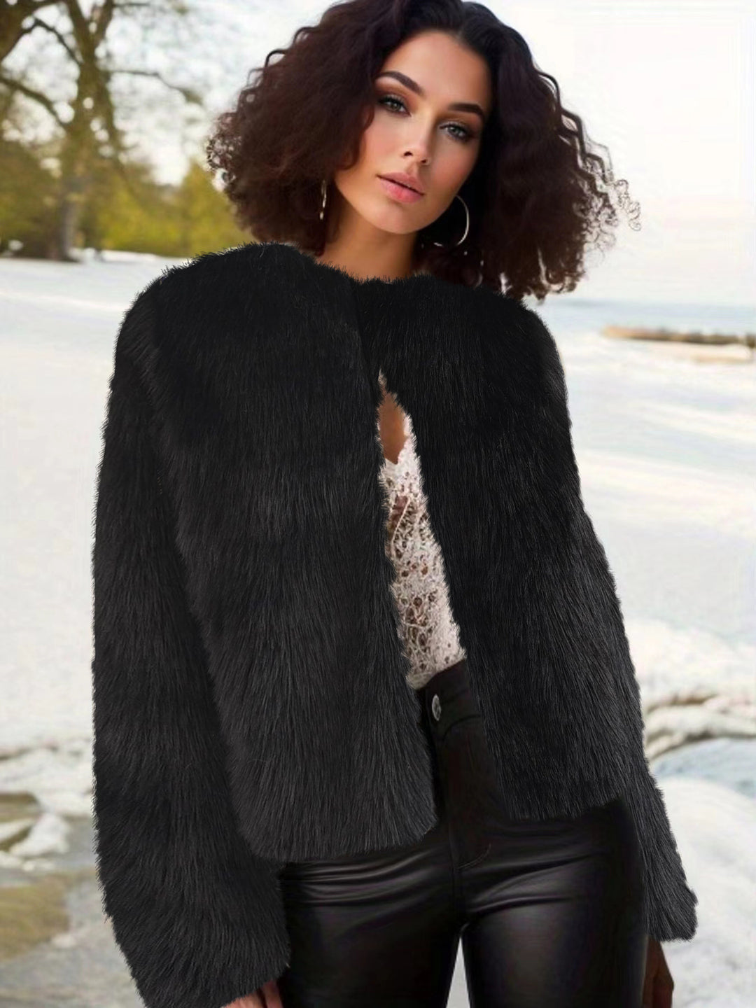 Damen kuschelige Kurzjacke mit lockerer Passform und elegantem Design Drune