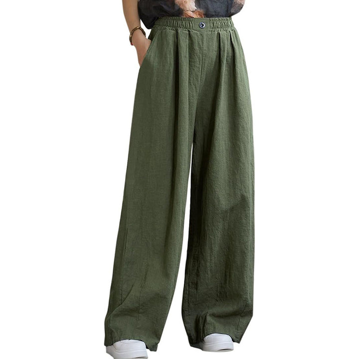 Damen weite Leinenhose mit elastischem Bund und femininen Falten Drune