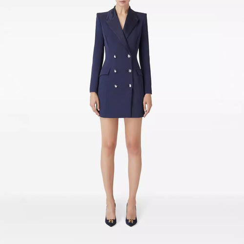 Damen Tailliertes Doppelreihiges Blazerkleid-Minikleid mit strukturierter Schulter Drune