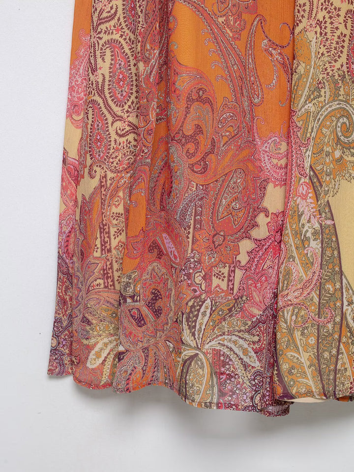 Damen Maxirock mit Paisley‑Print, fließendem A‑Linien‑Schnitt und Taillengürtel Drune