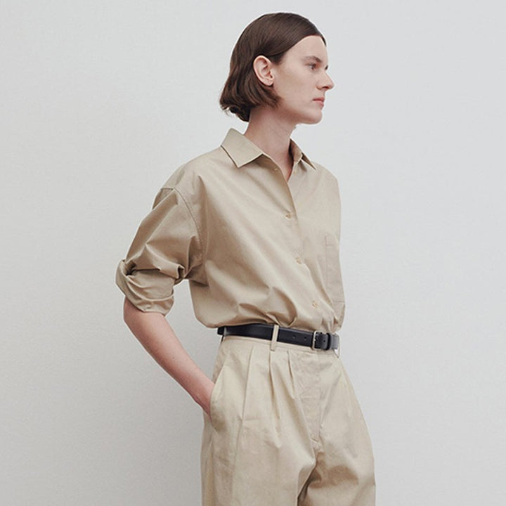 Damen weite und elegante Hochbundhose mit klassischen Falten Drune