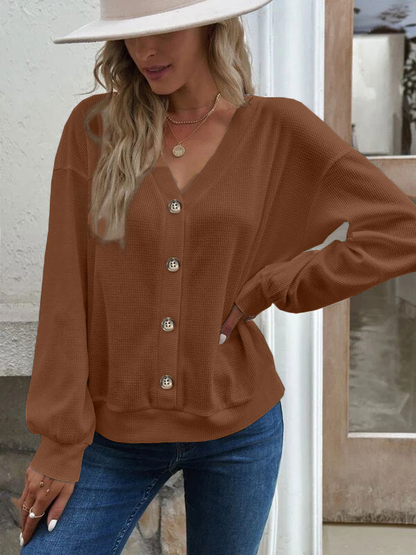 Damen Waffelstruktur Oversized Cardigan mit Knopfdetails Drune