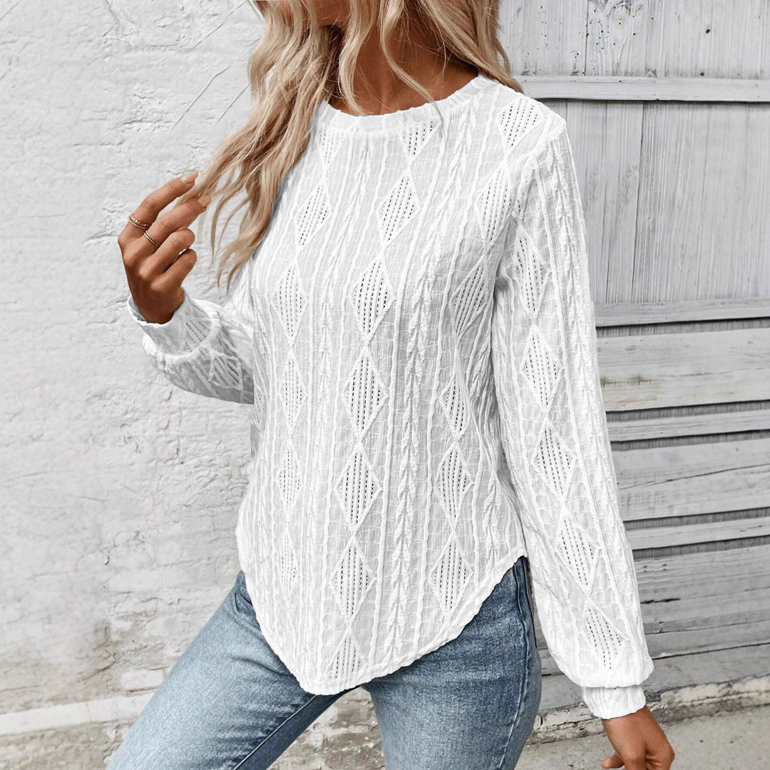 Damen Strukturierte Ajour‑Strickbluse mit Rundhals und legerer Silhouette Drune