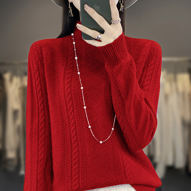 Damen Weicher Zopfstrick-Mockneck-Pullover mit leichtem Mohair-Effekt Drune