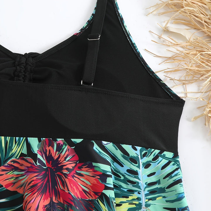 Damen Sportliches Badeanzug-Set mit floralem Seiteneinsatz Drune