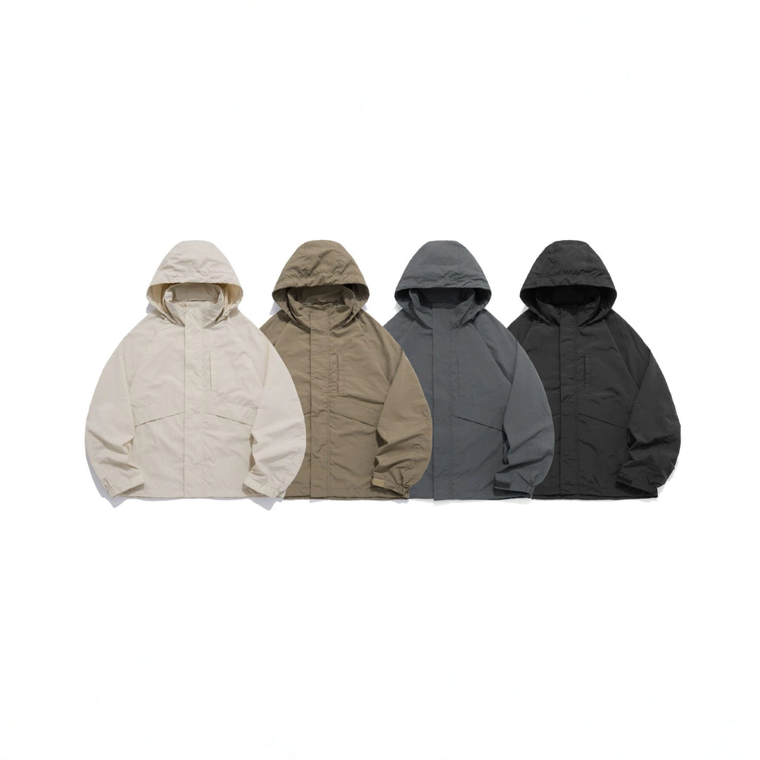 Unisex Weite wasserabweisende Kapuzenparka mit verdeckter Reißverschlussblende und Klappentaschen Drune