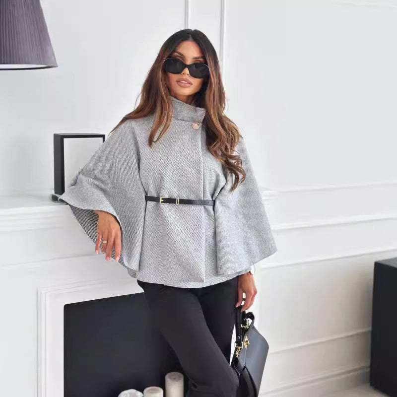 Damen Cape-Jacke mit stylischem Gürtel und eleganter Struktur Drune
