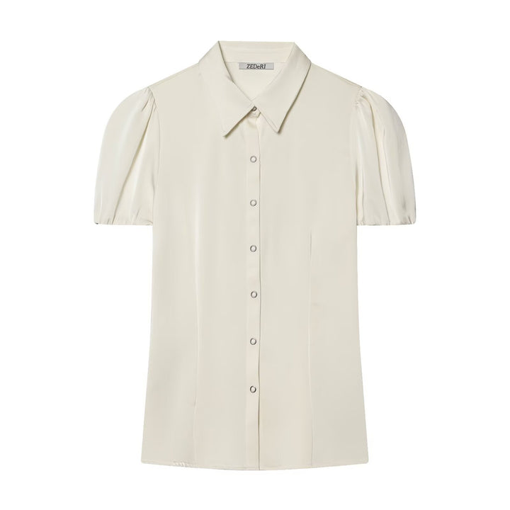 Damenbluse mit kurzen Puffärmeln und eleganter Knopfleiste Drune