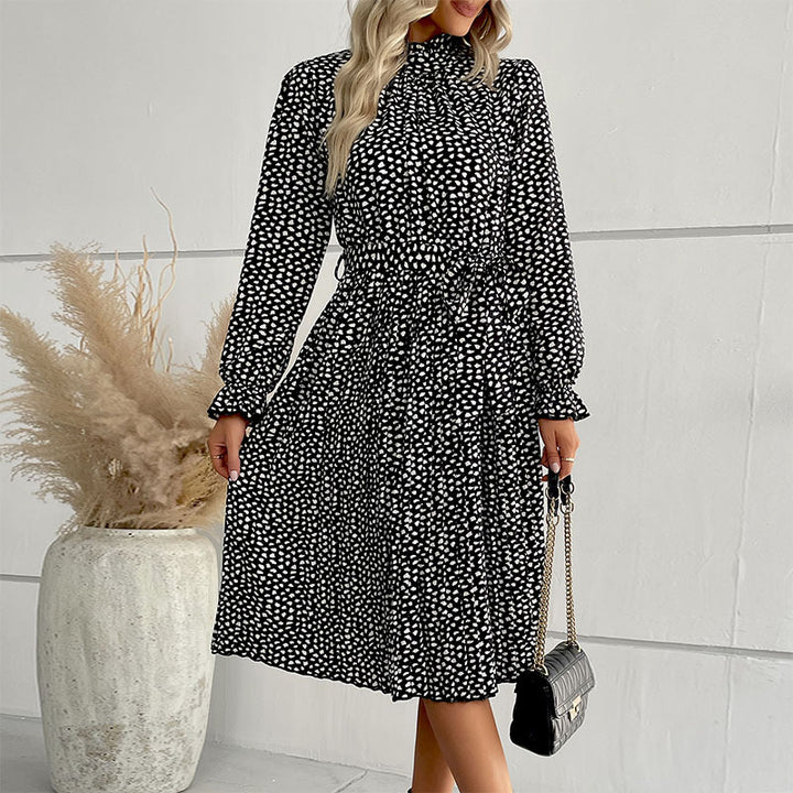 Damen Midi-Kleid mit Taillengürtel und Rüschendetails Drune