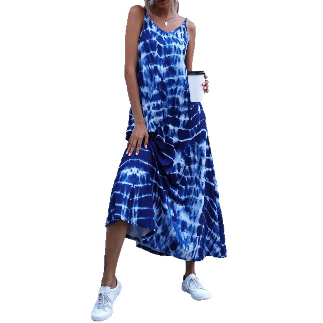 Damen Langes Sommerkleid aus elastischem Jersey mit asymmetrischem Schnitt und praktischen Taschen Drune