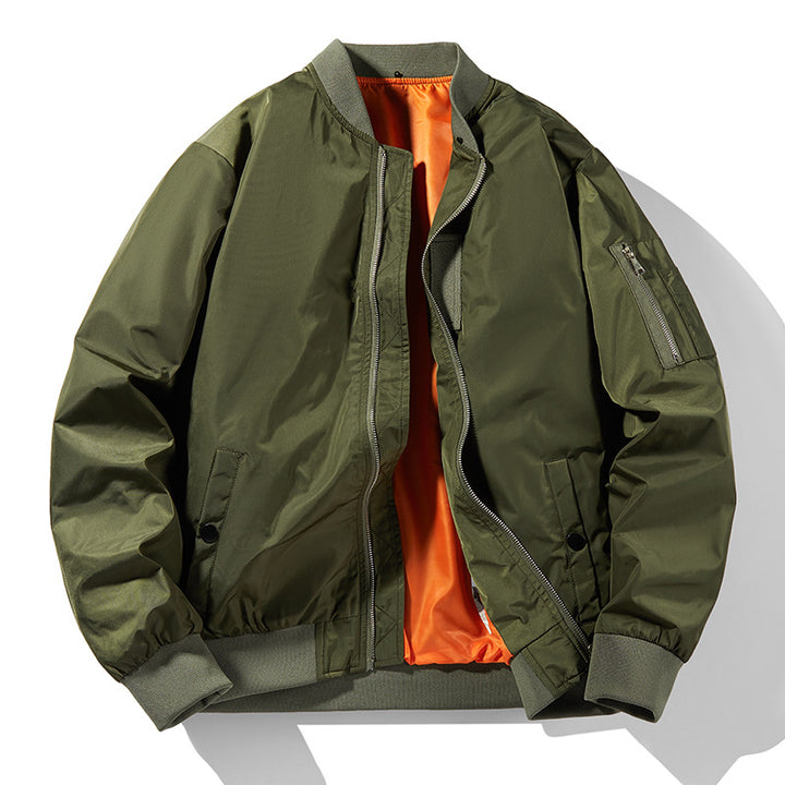 Herren Moderne Nylon-Bomberjacke im Aviatorstil mit kontrastierendem Innenfutter und Ärmel-Zipfach Drune