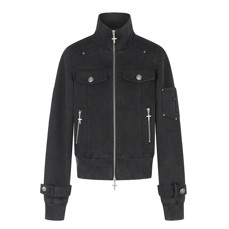 Damen Taillierte Zipjacke mit hohem Stehkragen, Zierpatten & verstellbaren Riegeln Drune