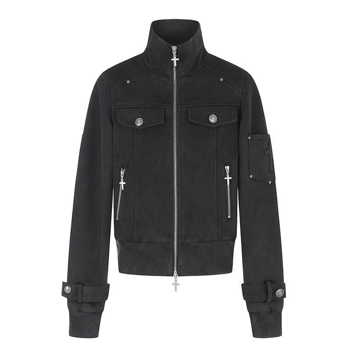 Damen Taillierte Zipjacke mit hohem Stehkragen, Zierpatten & verstellbaren Riegeln Drune