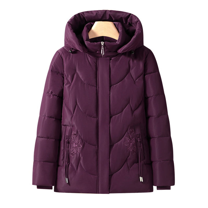 Damen nan gesteppte Thermo-Outdoorjacke mit ergonomischer Kapuze und floraler Taschenstickerei Drune