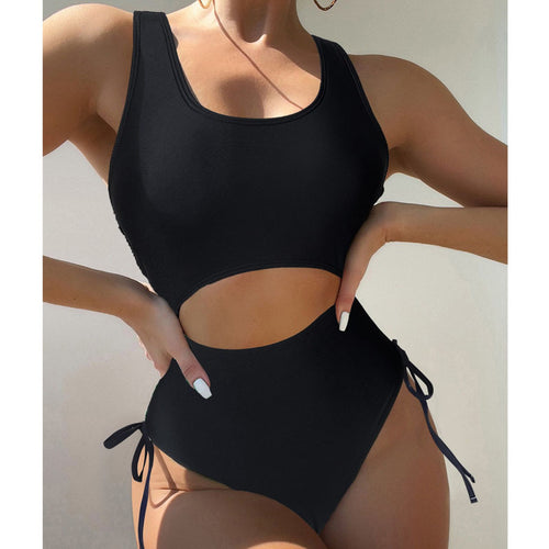 Damen Einteiliger Badeanzug mit raffiniertem Cut-Out und Schnürdetail Drune