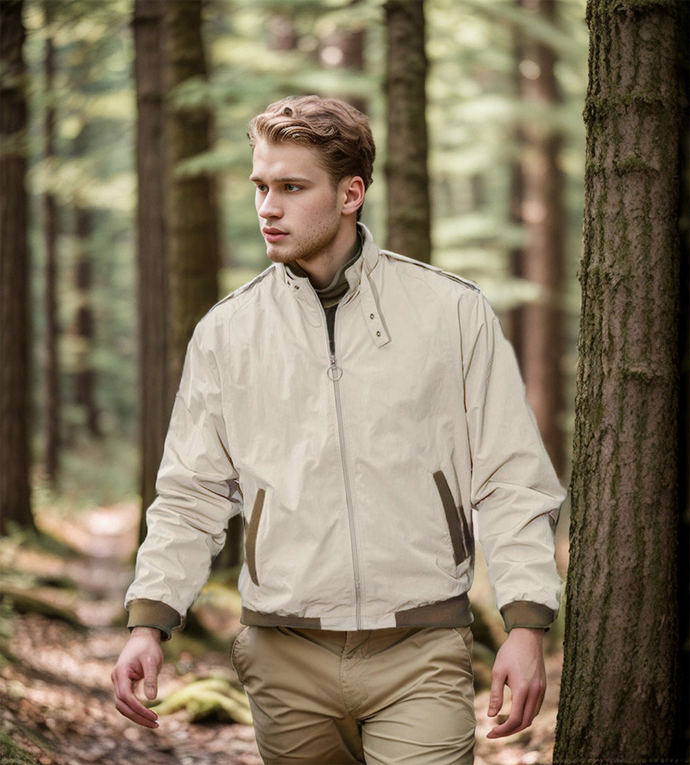 Herren Leichte Bomberjacke mit Stehkragen, Ring-Zipper und elastischem Saum Drune