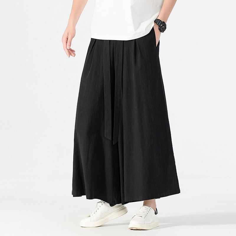 Damen Culotte-Style Hosenrock mit weitem Bein und Bindegürtel Drune