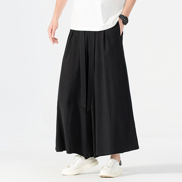 Damen Culotte-Style Hosenrock mit weitem Bein und Bindegürtel Drune