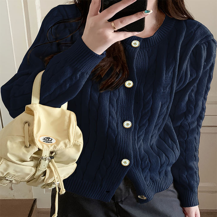 Damen Grobstrick Cardigan mit eleganten Knopfdetails und langem Arm Drune