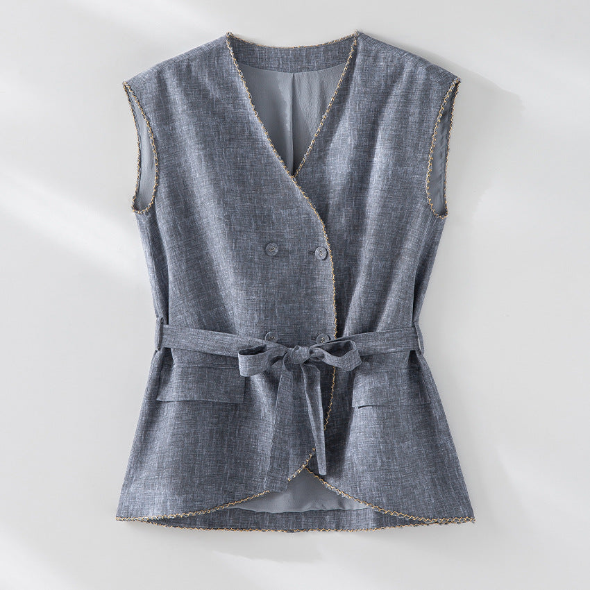 Damen Hochtaillierte Palazzo-Hose aus Leinenmix mit Bundfalten und elastischem Komfortbund Drune