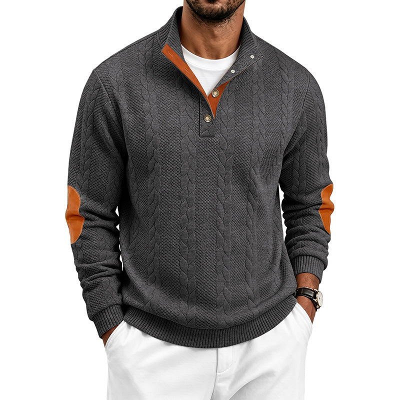 Herren Feinstrick-Troyer mit Zopfmuster, Lederdetails und Ellbogen-Patches Drune