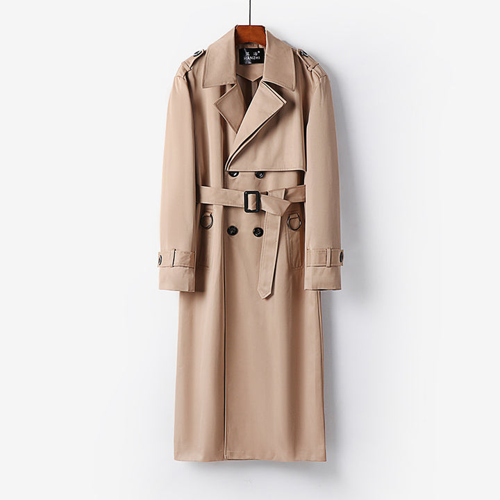Herren Eleganter knöchellanger Trenchcoat mit verdeckter Knopfleiste und Taillengürtel Drune