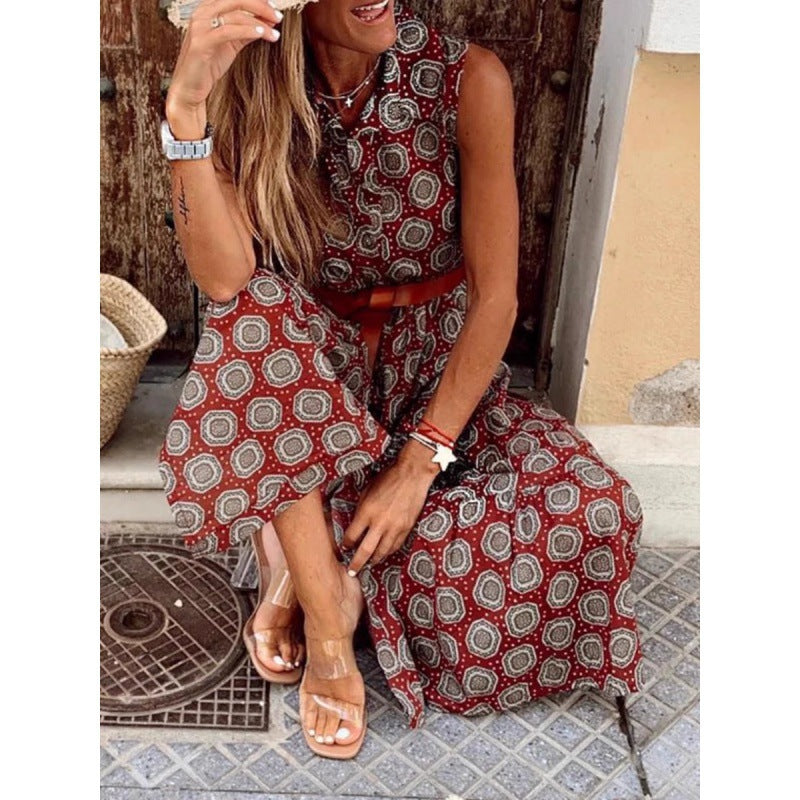 Damen Bohemian Maxi Kleid mit verstellbarem Gürtel Drune