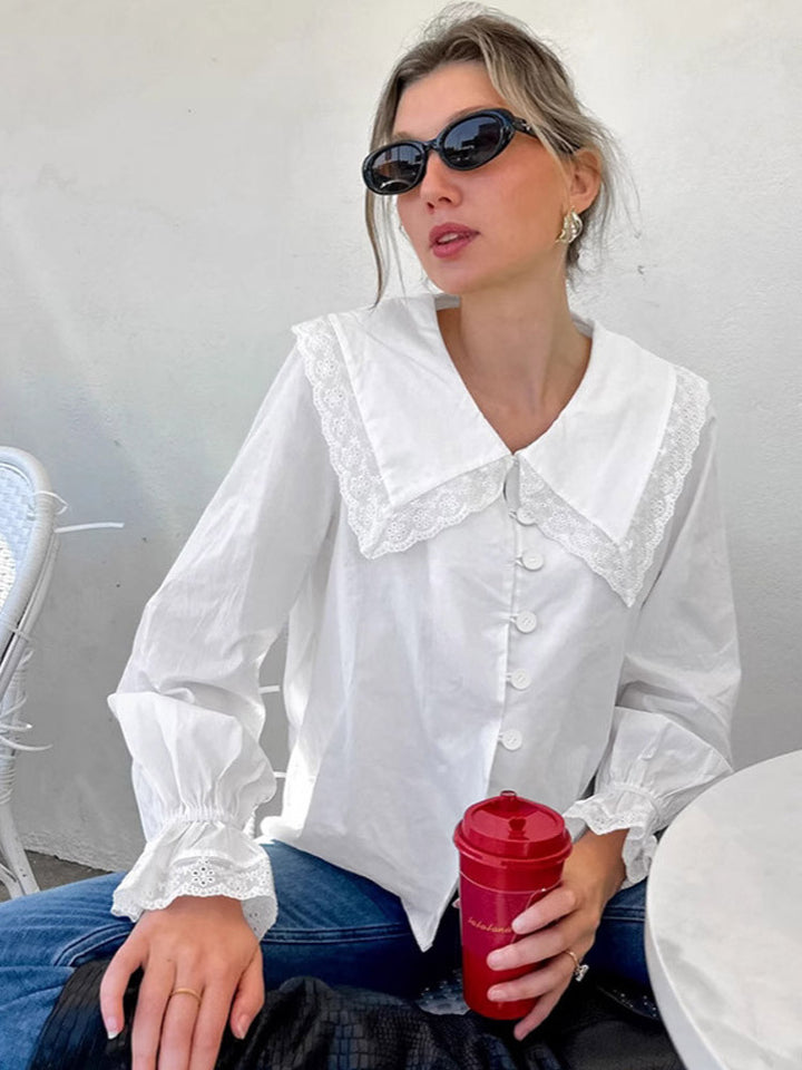 Damen Bluse mit großen Spitzeneinsätzen Drune