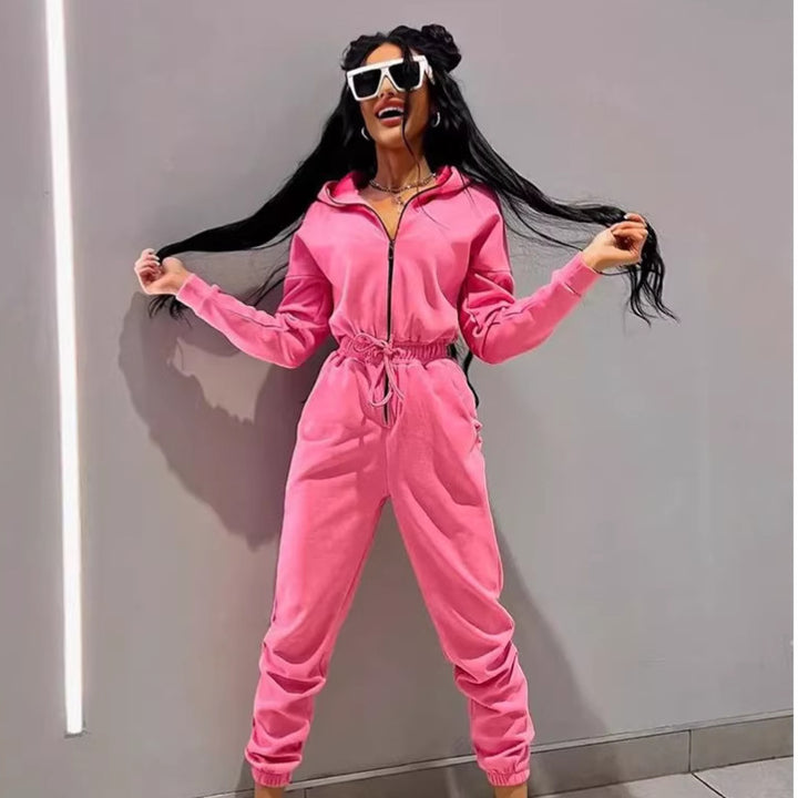 Damen Jumpsuit mit hohem Kragen und elastischem Bund Drune
