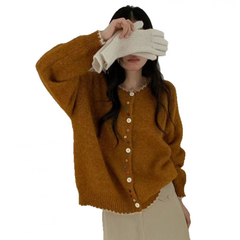 Damen kuscheliger Cardigan mit bunten Knopfdetails und legerem Schnitt Drune