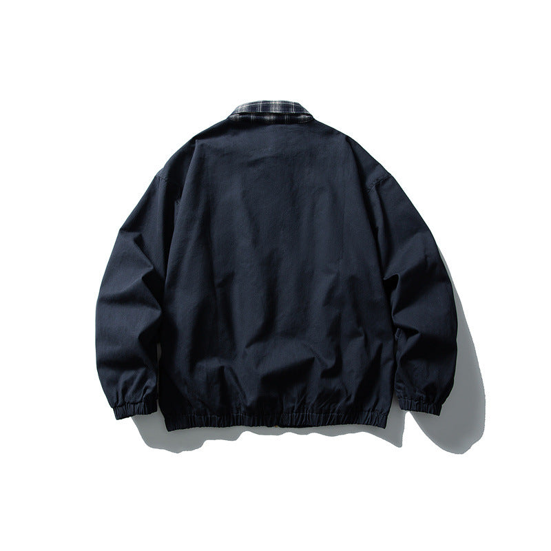 Herren Boxy-Canvas-Blousonjacke mit kariertem Hemdkragen und elastischem Saum Drune