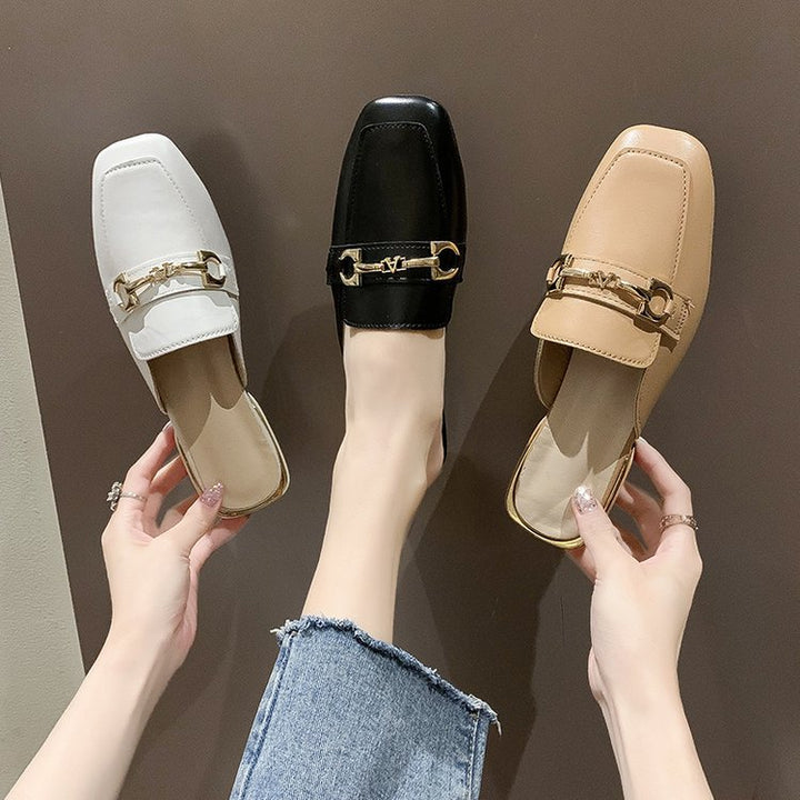 Damen Modische Mules mit elegantem Ledermaterial und schickem Schnallenakzent Drune