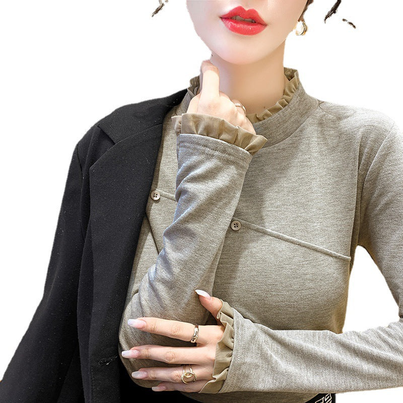 Damen Longsleeve-Shirt mit dekorativen Knopfdetails und Raffungen Drune
