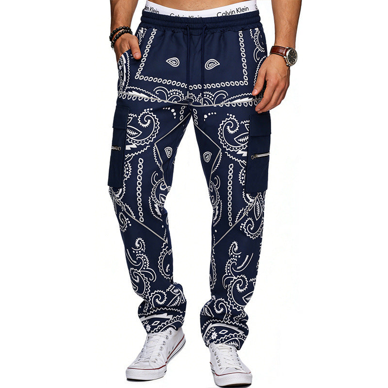 Herren Cargo-Hose mit Bandana-Print, elastischem Bund und Zipper-Taschen Drune