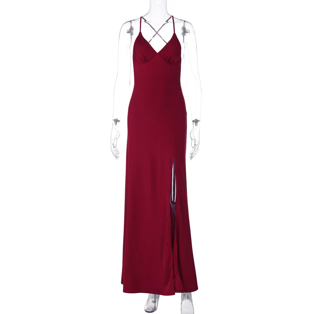 Damen Maxikleid mit raffinierten Spaghettiträgern und hohem Schlitz Drune
