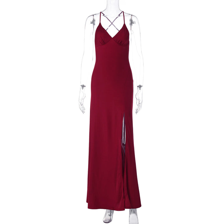 Damen Maxikleid mit raffinierten Spaghettiträgern und hohem Schlitz Drune