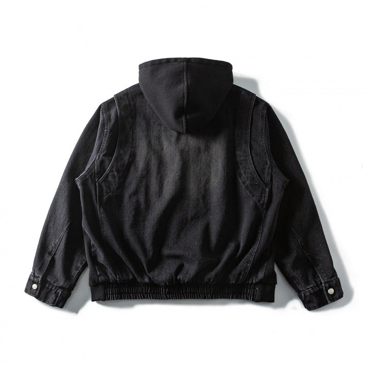 Unisex Boxy-Kapuzenjacke aus strukturierter Baumwollmischung mit durchgehendem Reißverschluss und Pattentaschen Drune