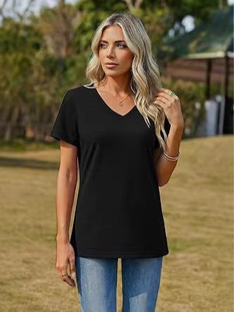 Damen Basic T-Shirt mit rundem Ausschnitt und Kurzarm Drune