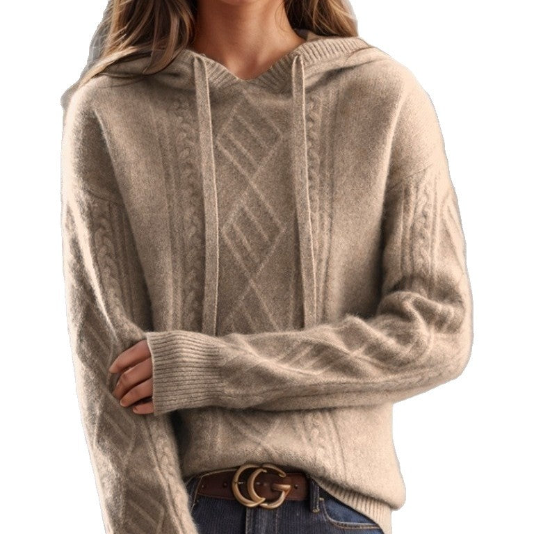Damen nan kuscheliger Kapuzenpullover aus Kaschmirmischung mit Zopfmuster und Oversize-Schnitt Drune