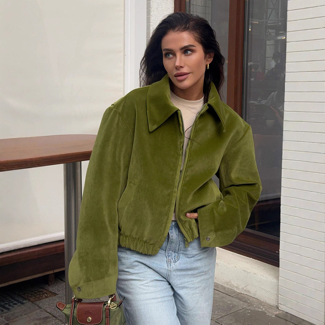 Damen Modische Veloursjacke mit elastischem Bund Drune