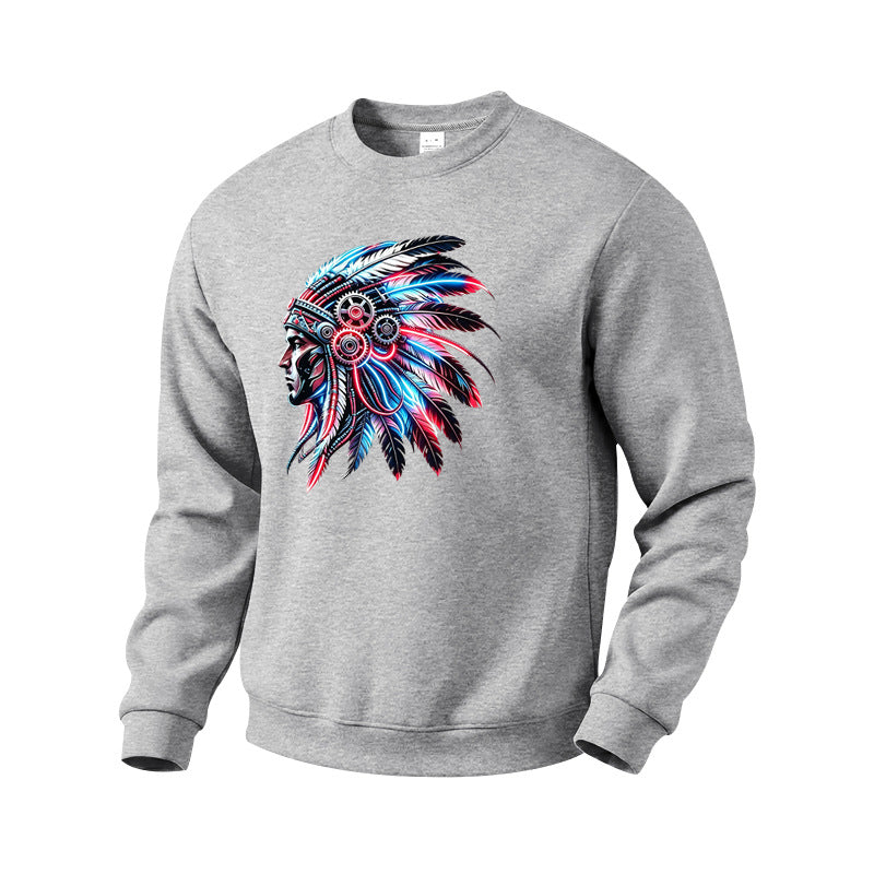 Herren Sweatshirt mit detailreichem Federschmuck-Print Drune