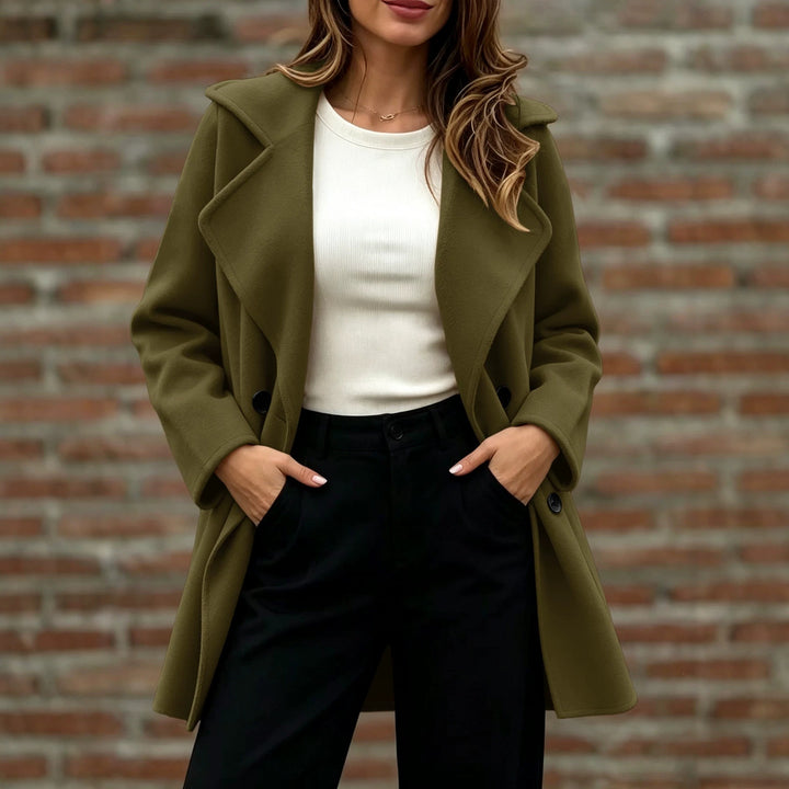 Damen Doppelreihiger Wollmantel mit Oversize-Revers Drune